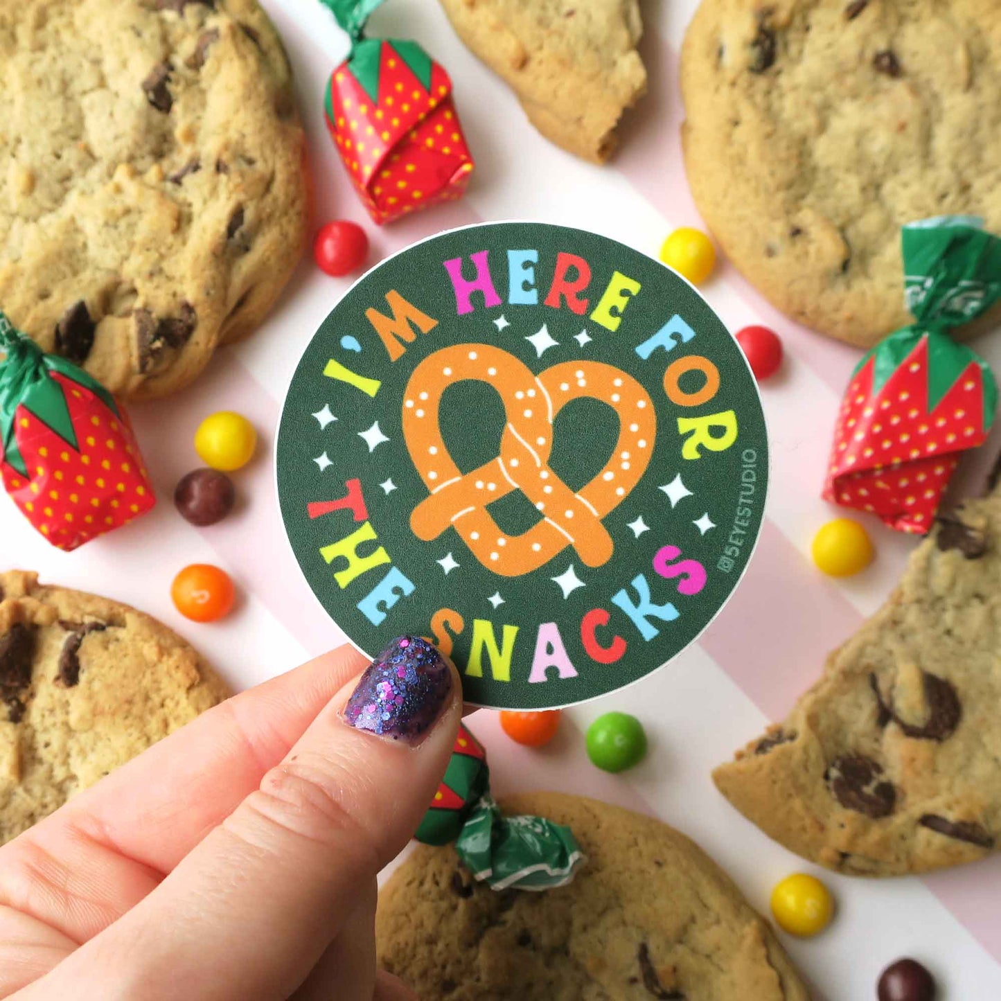 I'm Here for the Snacks Pretzel Vinyl Sticker