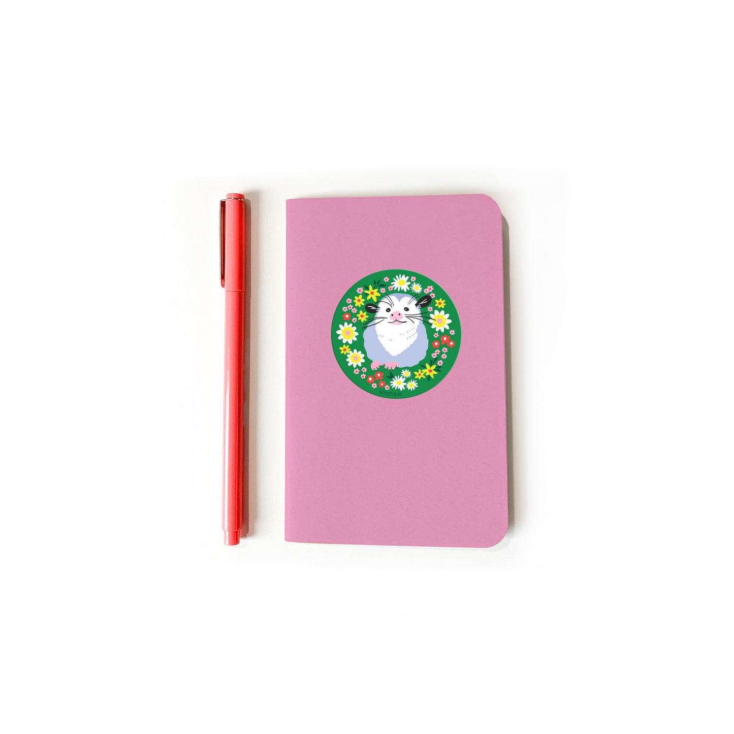 Wildflower Opossum Vinyl Sticker