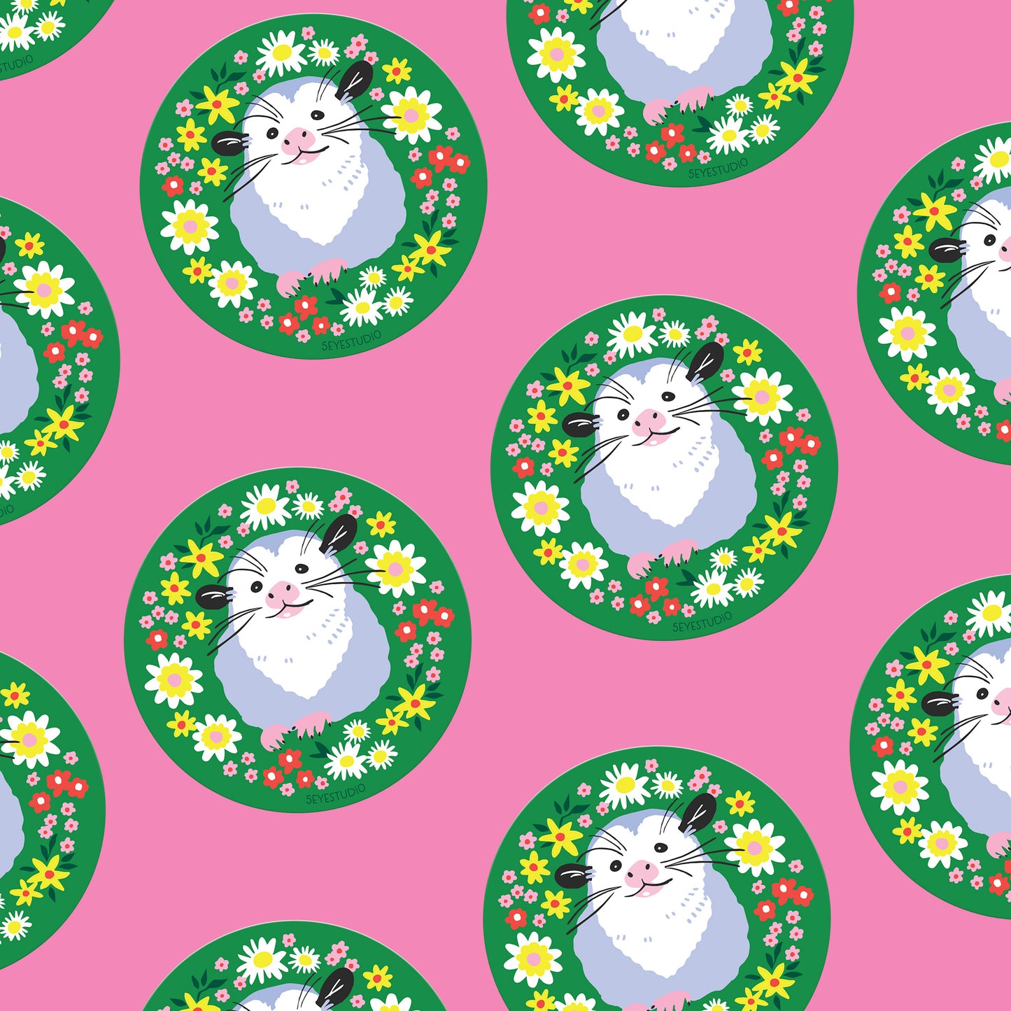 Wildflower Opossum Vinyl Sticker