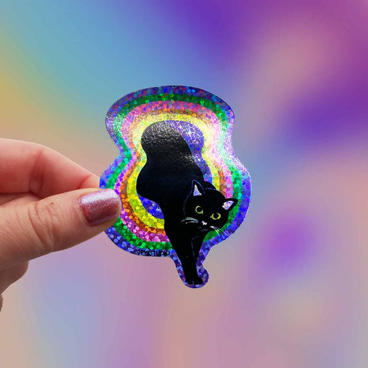 Space Portal Cat Glittery Holographic Vinyl Sticker