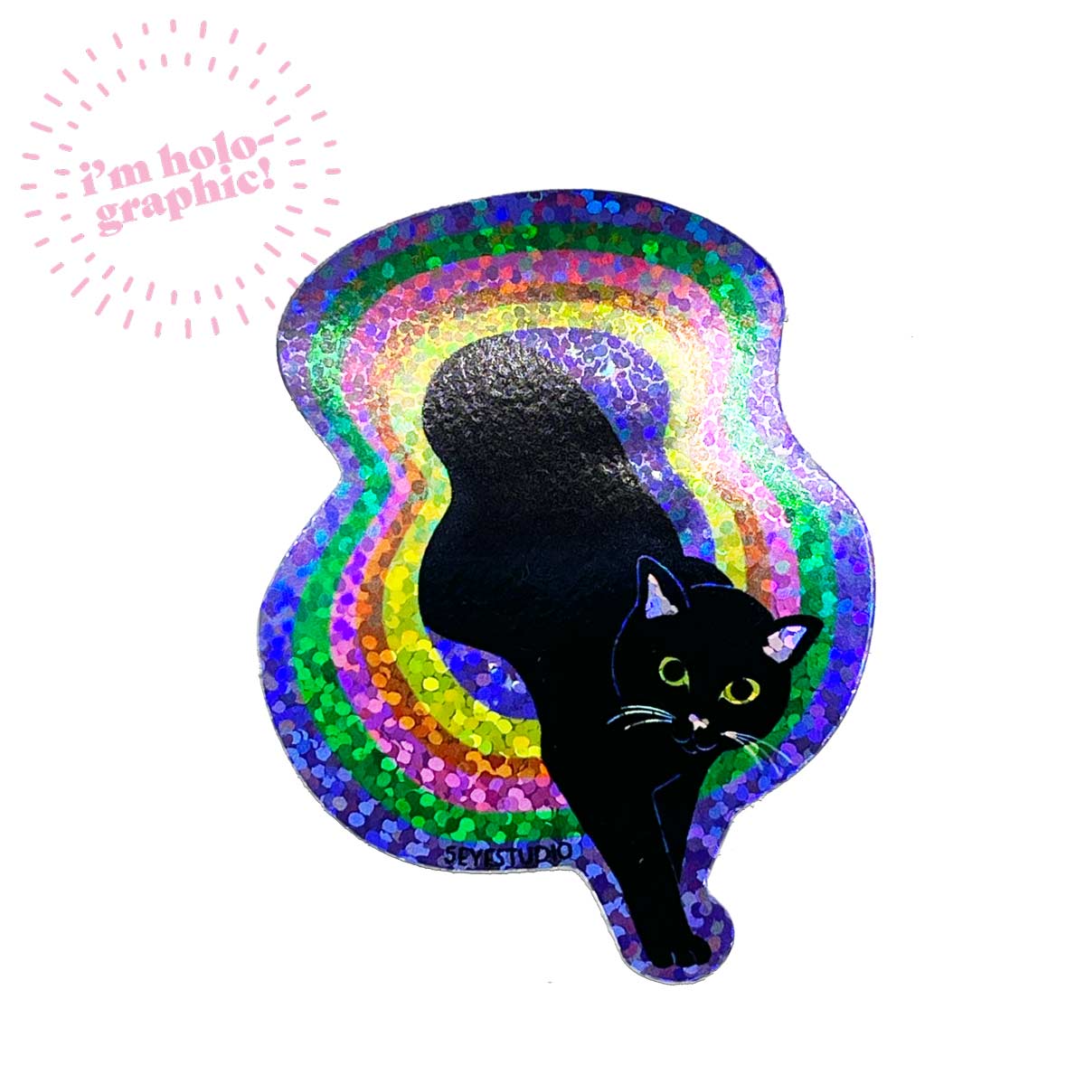 Space Portal Cat Glittery Holographic Vinyl Sticker