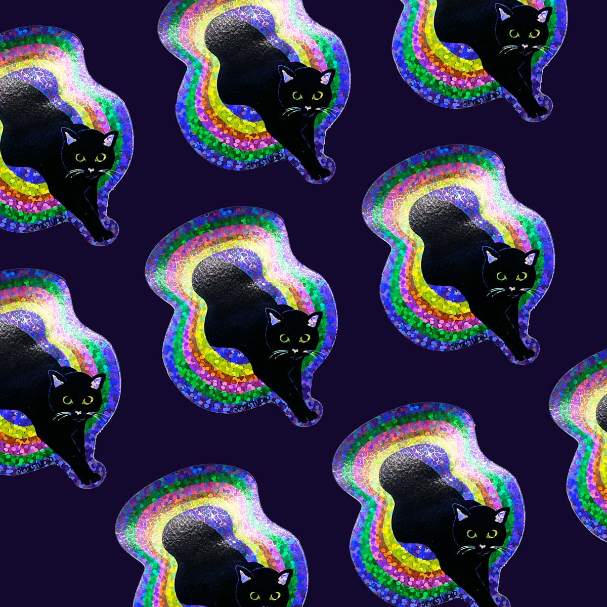 Space Portal Cat Glittery Holographic Vinyl Sticker