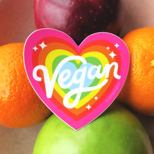 Vegan Rainbow Heart Vinyl Sticker