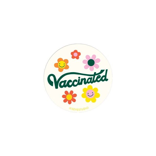 Vaccinated Smiley Flowers Vinyl Sticker