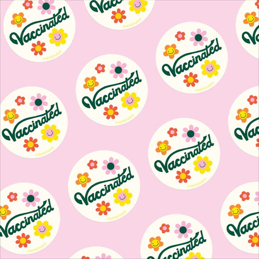 Vaccinated Smiley Flowers Vinyl Sticker