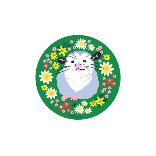 Wildflower Opossum Vinyl Sticker