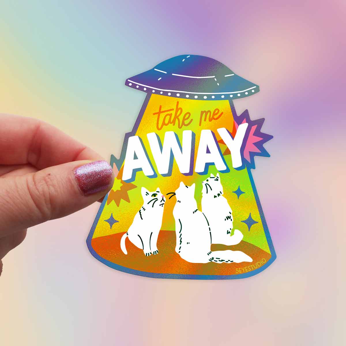 Take Me Away UFO Holographic Vinyl Sticker