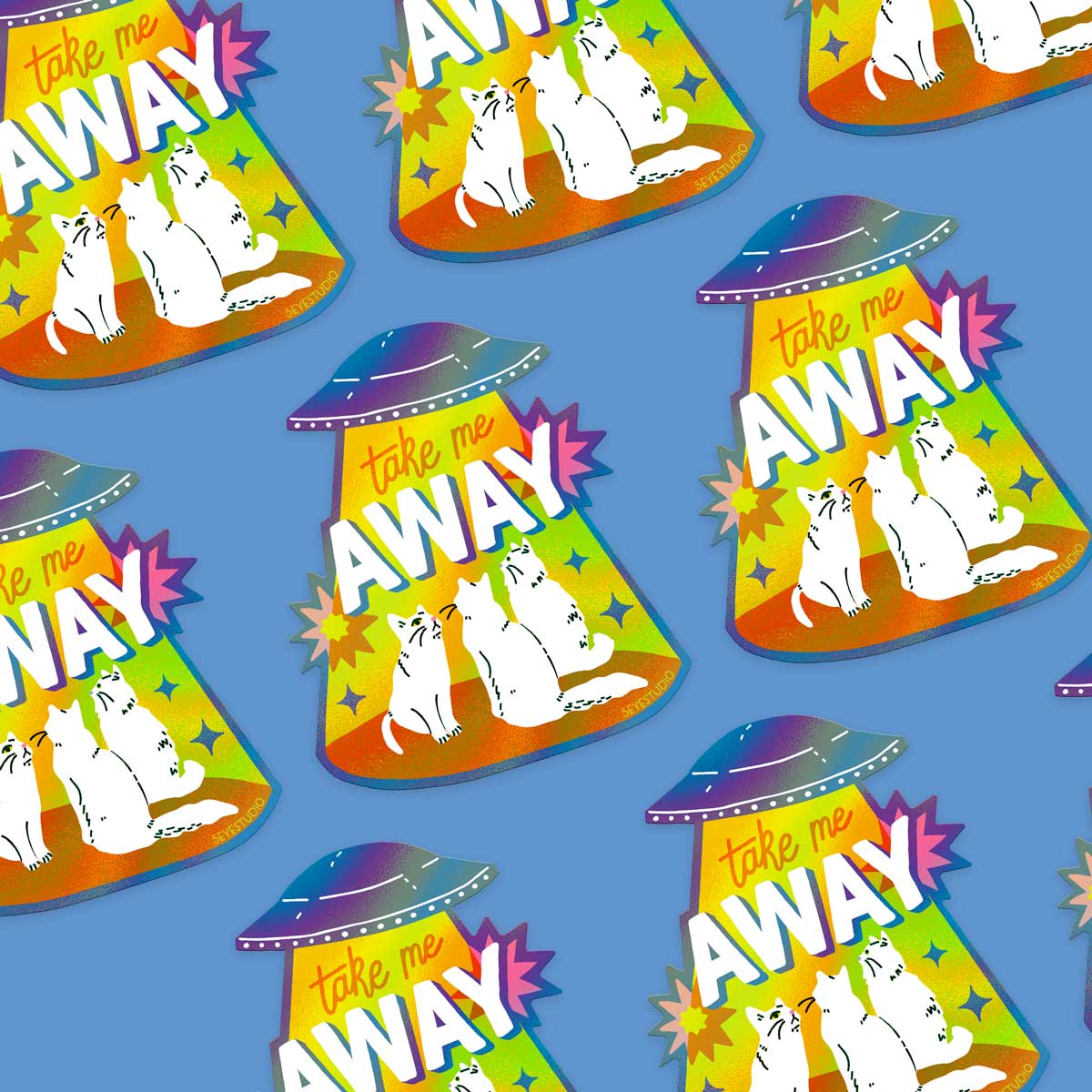 Take Me Away UFO Holographic Vinyl Sticker