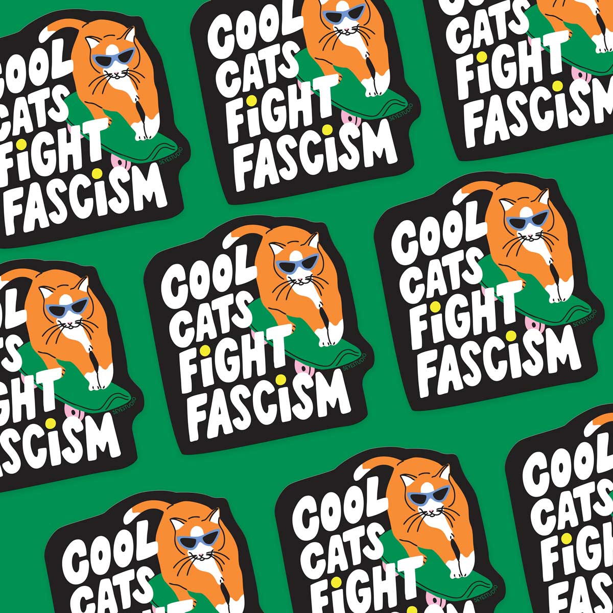 Cool Cats Fight Fascism Vinyl Sticker