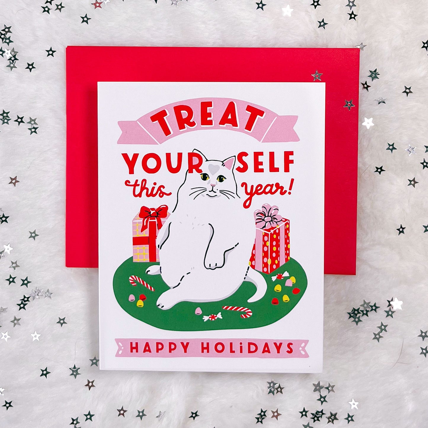 Treat Yourself Holiday Cat A2 Card